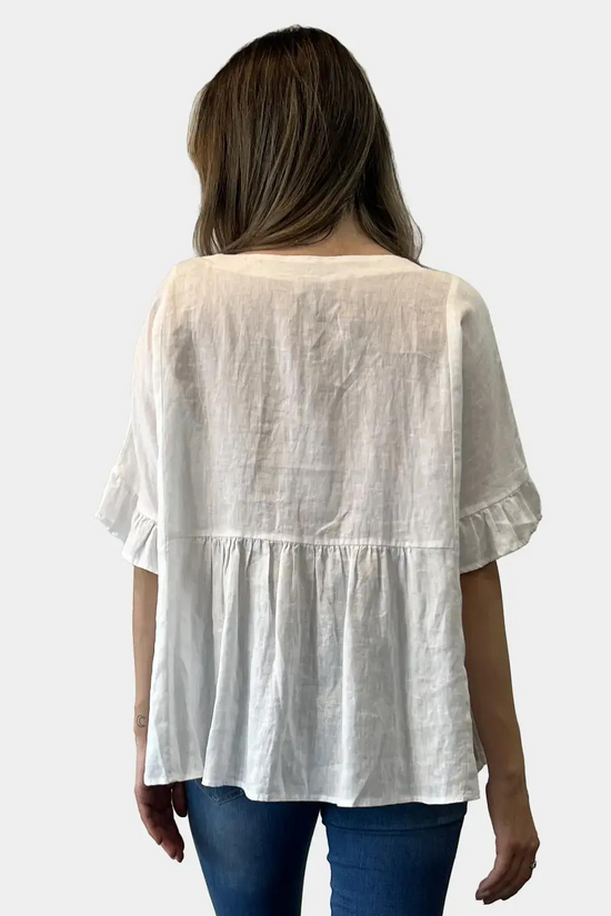 Load image into Gallery viewer, Amyic Side Pocket Linen Top - White
