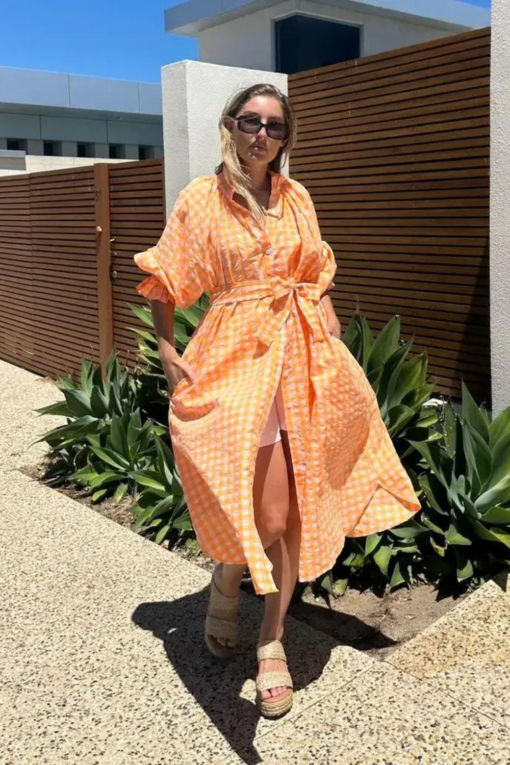 Mireya Shirt Dress - Neon Tangerine