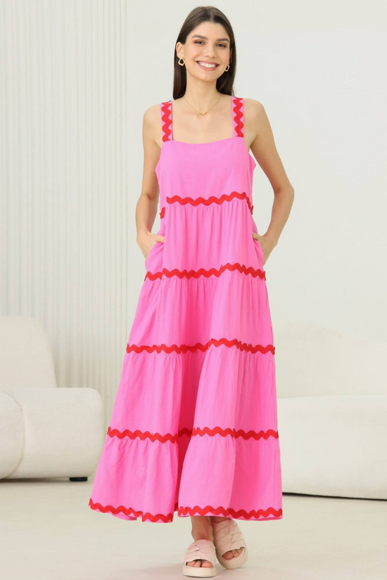 Pink MonoWave Maxi Dress