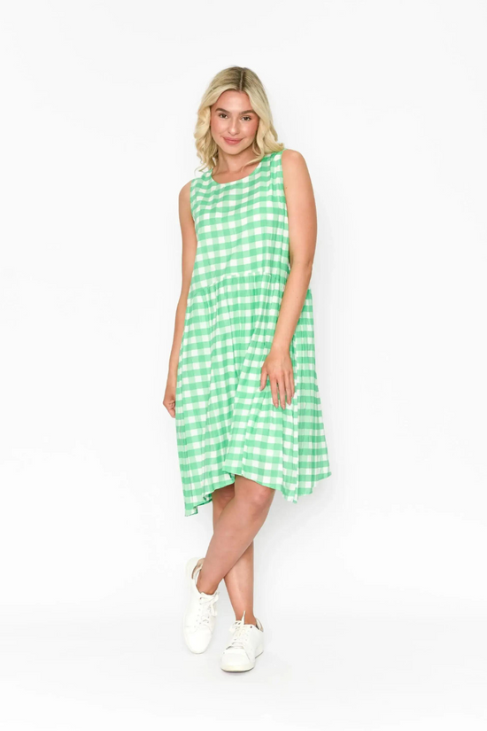 Load image into Gallery viewer, Gingham Gathers Dress - Green
