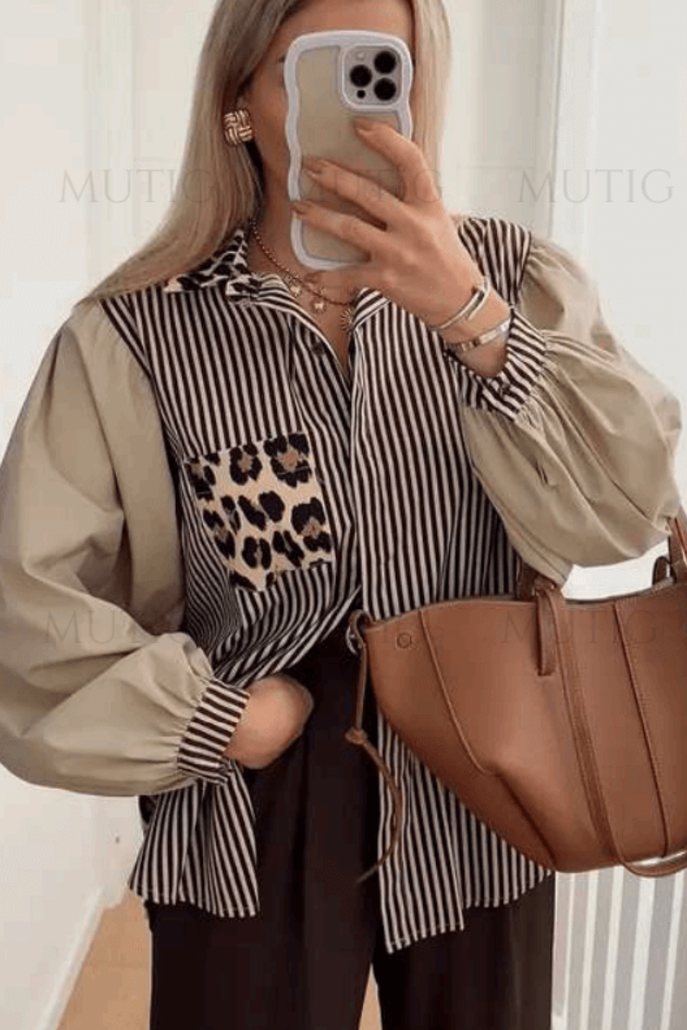 Striped Leopard Print Shirt