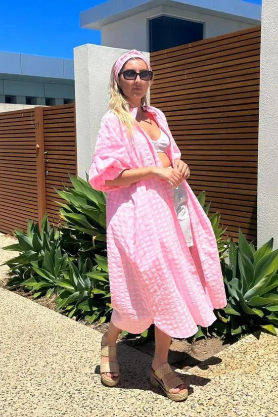 Load image into Gallery viewer, Mireya Shirt Dress - Neon Pink
