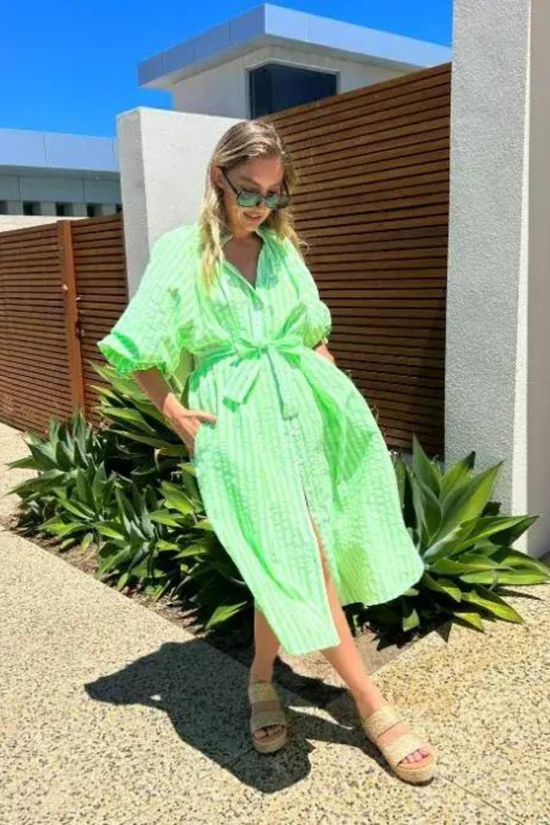 Karsyn Stripe Shirt Dress - Neon Lime