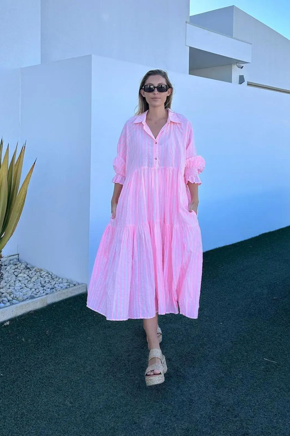 Ellise Shirt Dress - Neon Pink