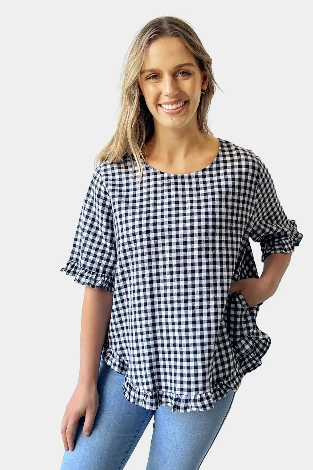 Load image into Gallery viewer, Gingham Linen Cotton Top - Black
