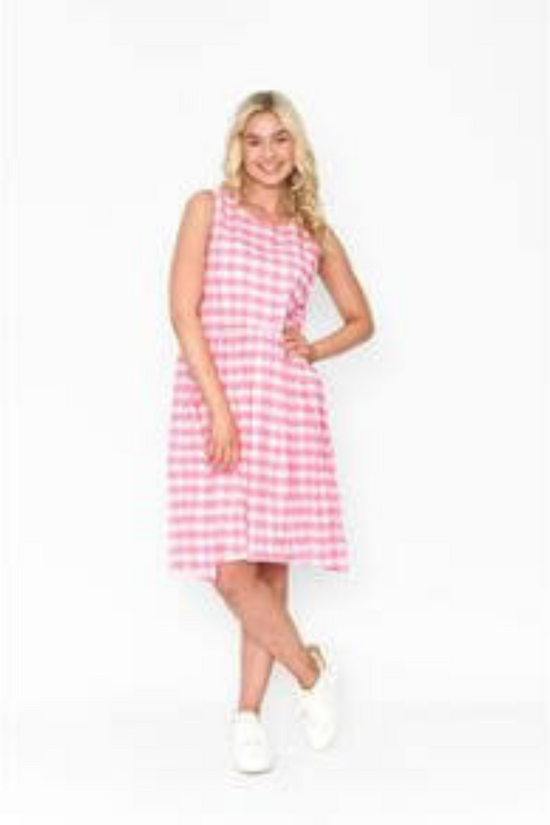 Load image into Gallery viewer, Gingham Gathers Dress - Pink
