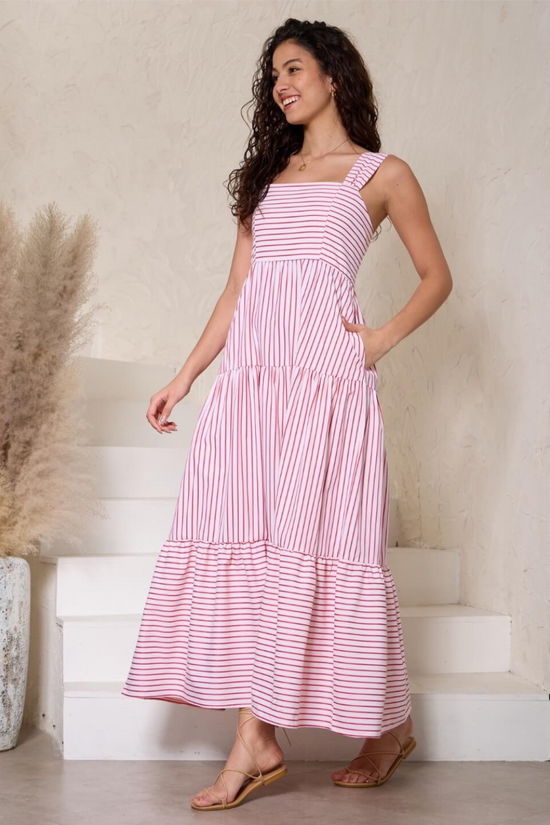 Scarlet Serenity Stripe Maxi Dress