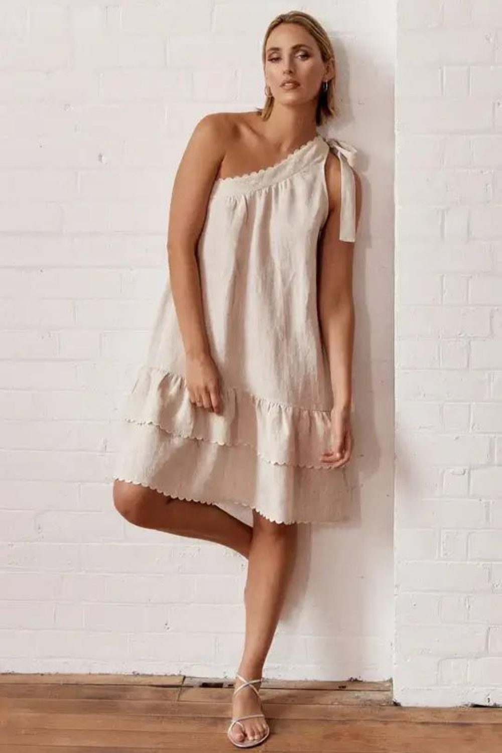 Frida Short Linen One Shoulder Dress