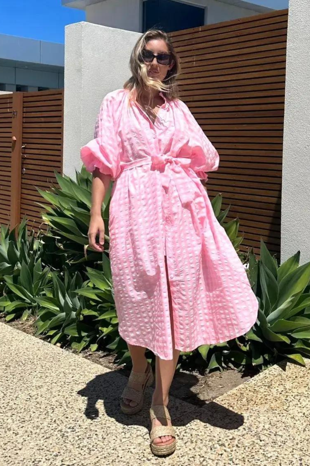 Load image into Gallery viewer, Mireya Shirt Dress - Neon Pink
