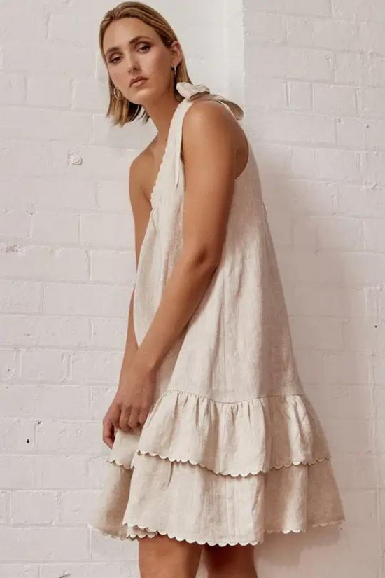 Frida Short Linen One Shoulder Dress