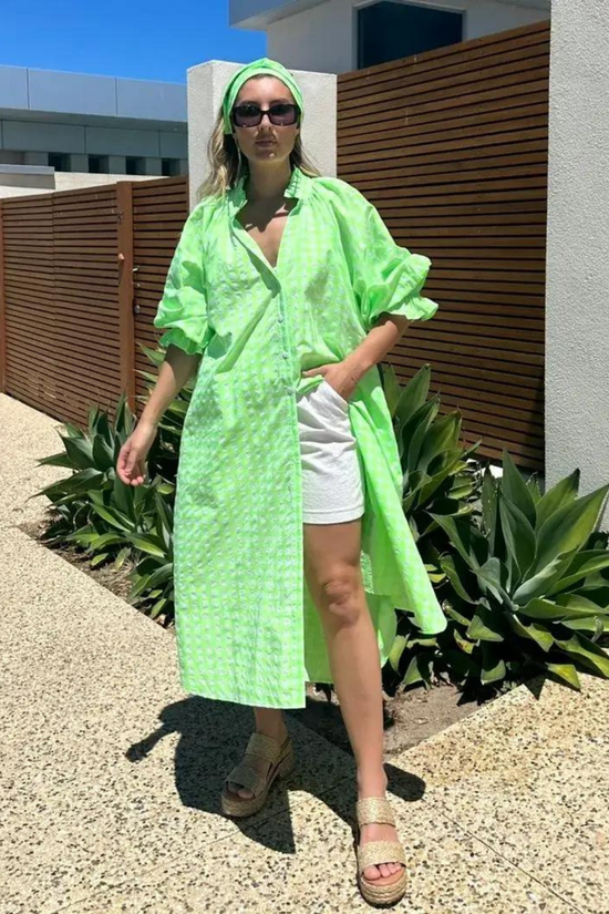Mireya Shirt Dress - Neon Lime