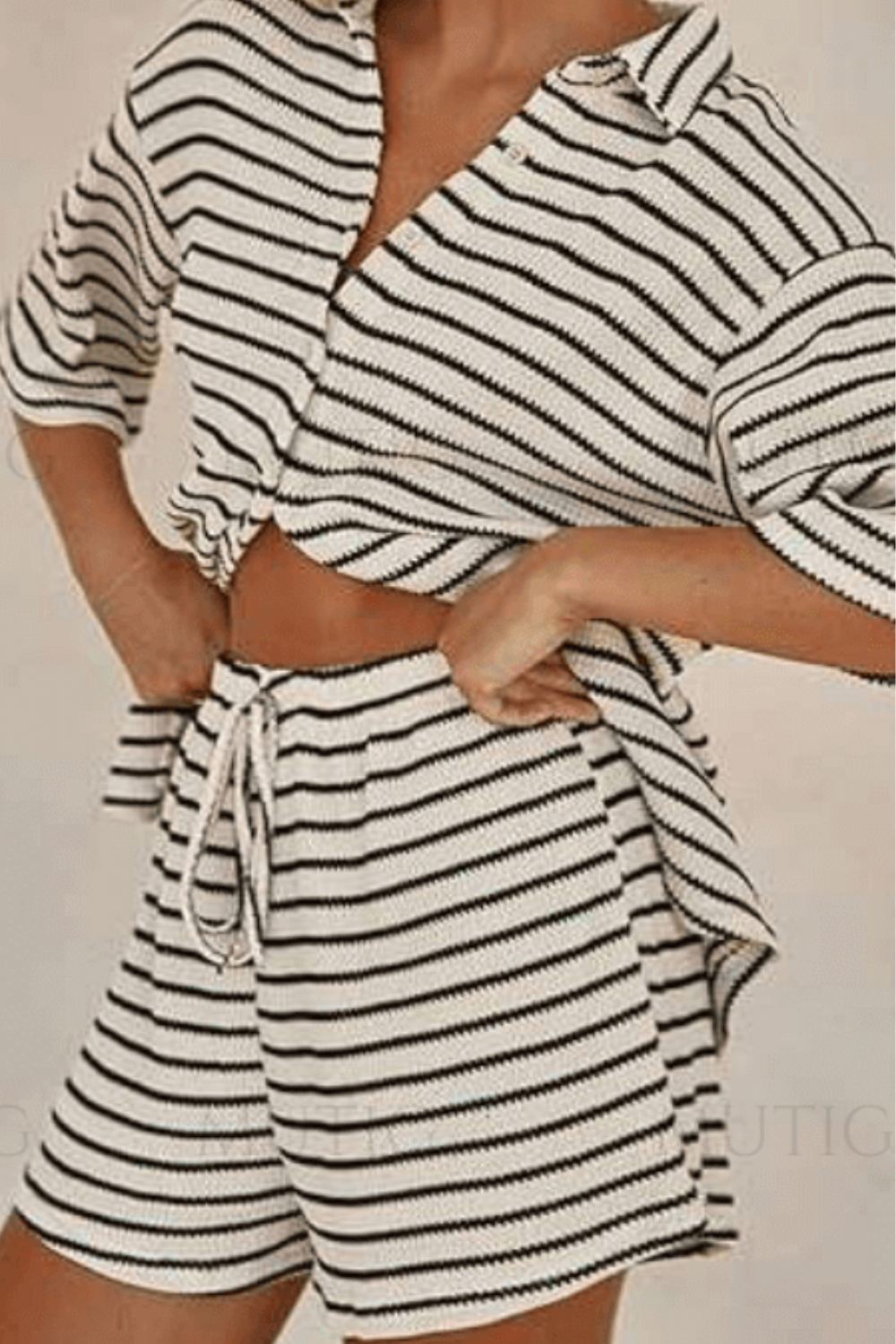 Cotton Waffle Striped Shirt & Short Set