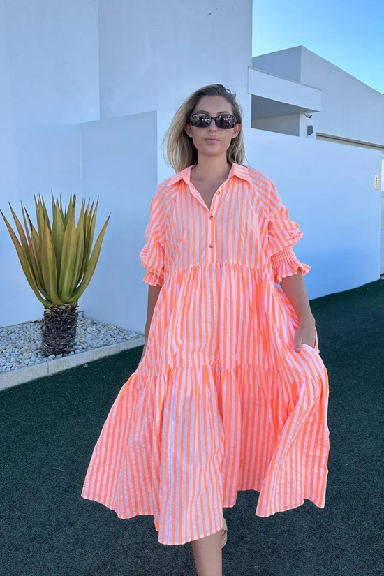 Ellise Shirt Dress - Neon Tangerine