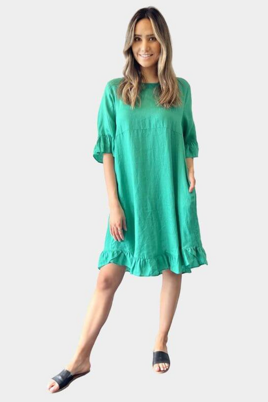 Load image into Gallery viewer, Amyic Side Pocket Linen Dress - Green
