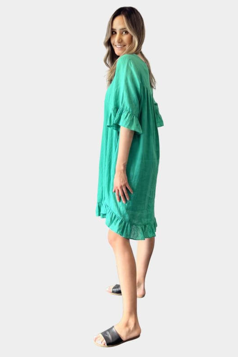 Amyic Side Pocket Linen Dress - Green