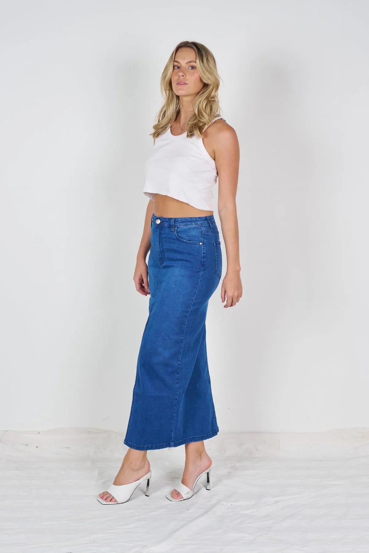 Split Front Denim Skirt