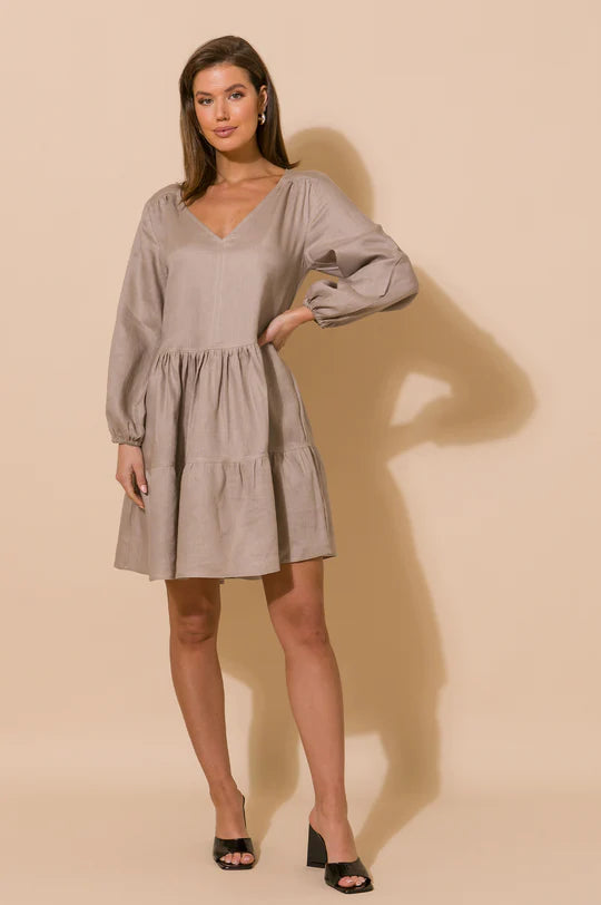 Load image into Gallery viewer, Monroe Contrast Stitch Linen Dress - Mocha
