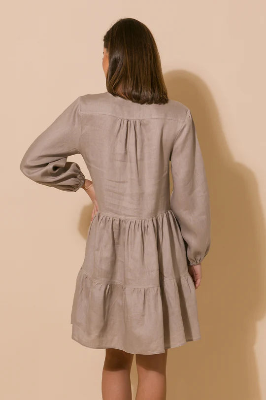 Load image into Gallery viewer, Monroe Contrast Stitch Linen Dress - Mocha
