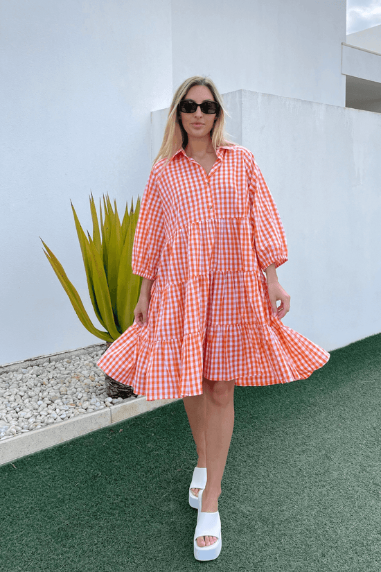 Nicolette Gingham Dress - Mandarin