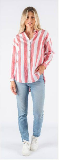 Maeve Linen/Tencel Striped Shirt - Pink