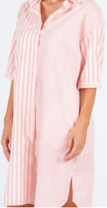 Lennox Mixed Striped Shirt Dress - Pink