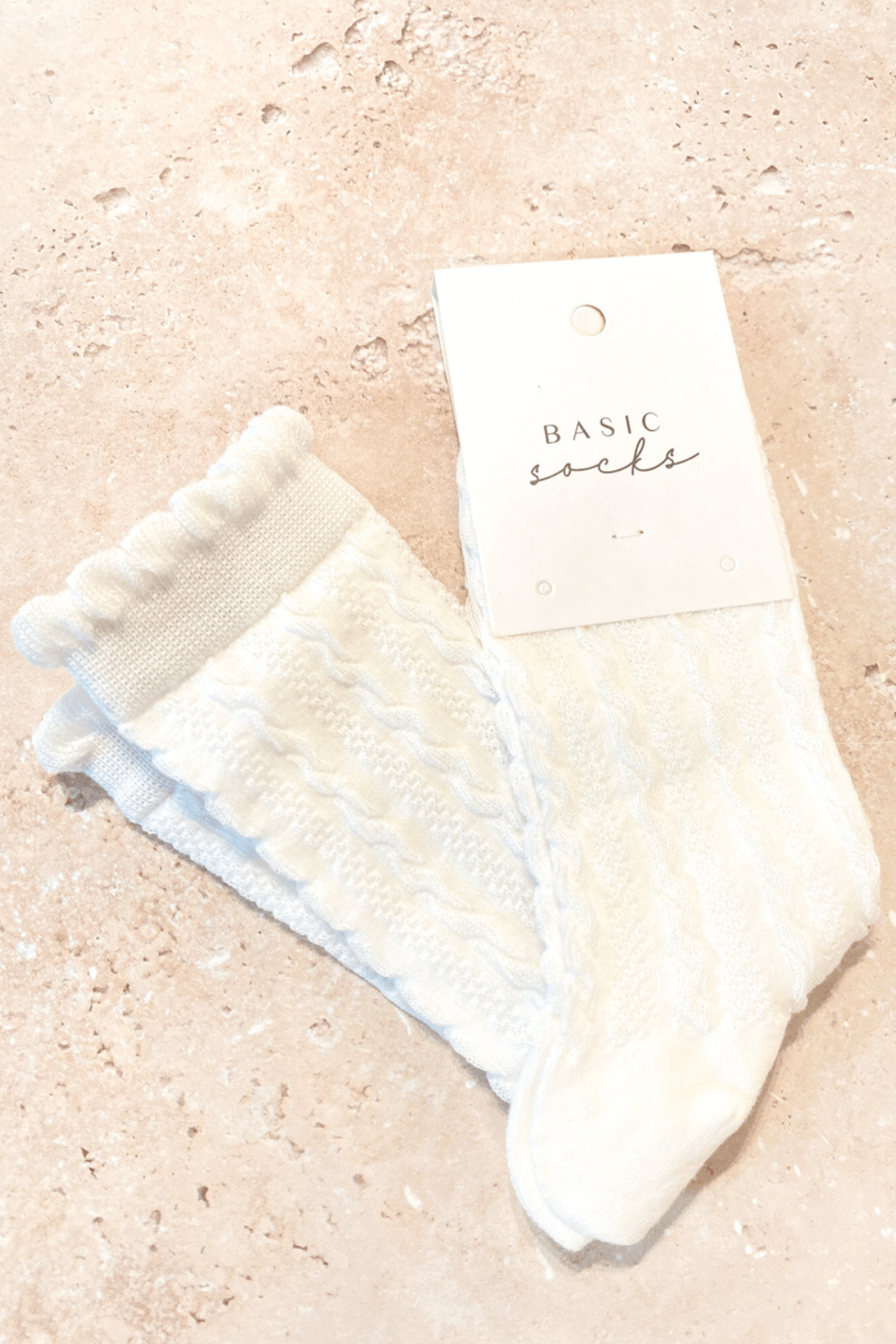 Knitted Frill Crew Socks - White