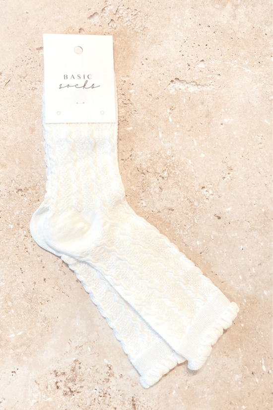 Load image into Gallery viewer, Knitted Frill Crew Socks - White

