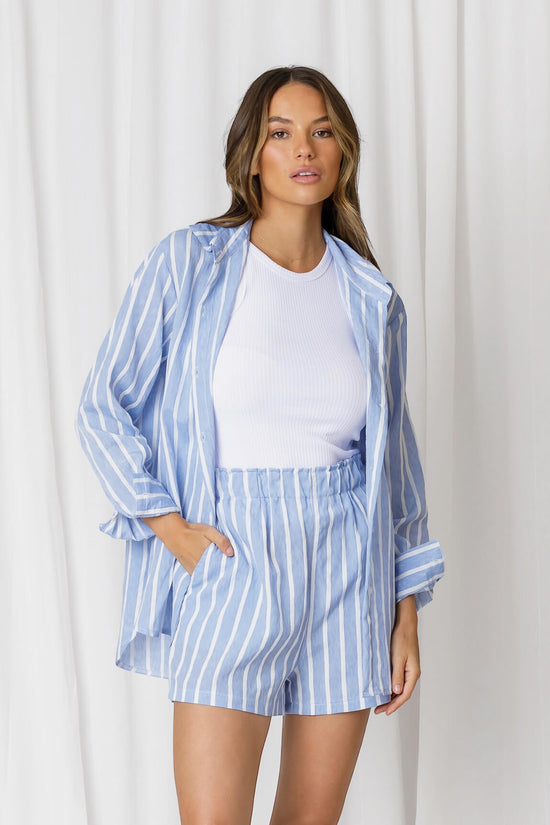 Solace Textured Stripe L/S Relaxed Shirt Blue