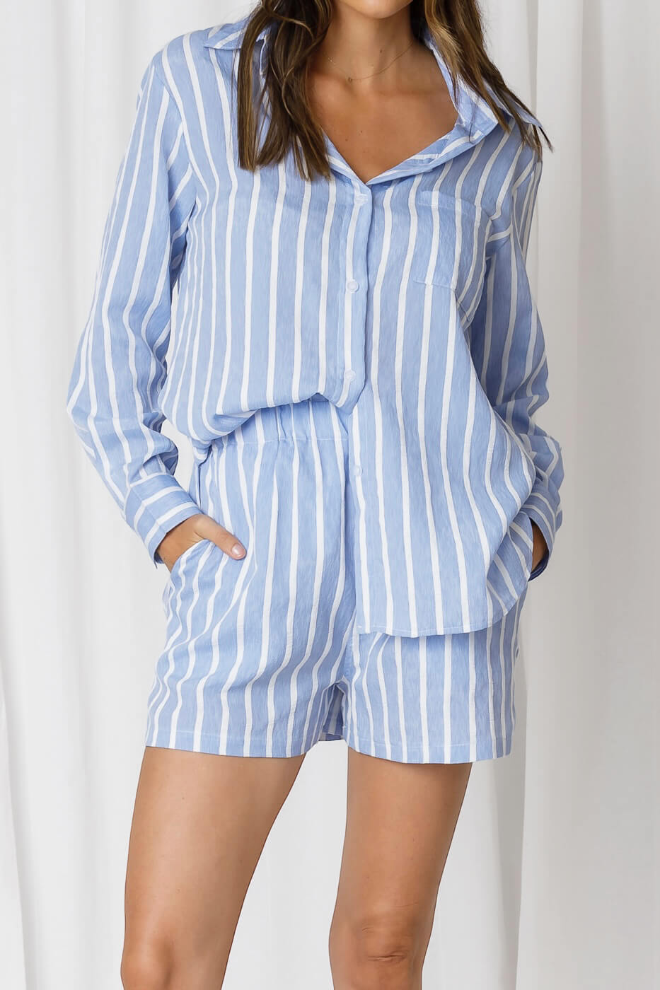 Solace Textured Stripe L/S Relaxed Shirt Blue